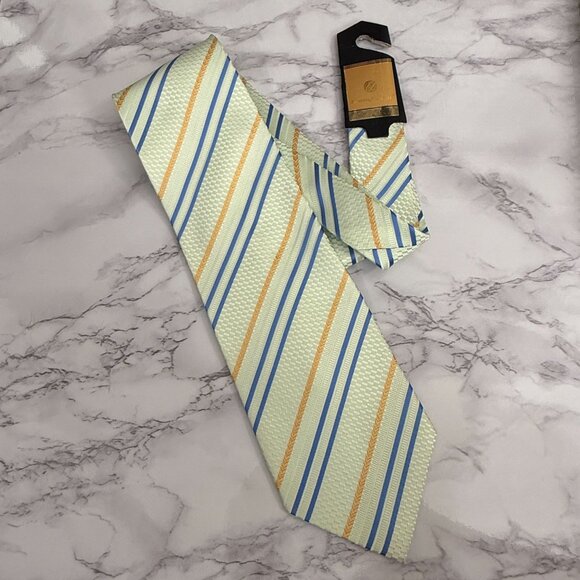 NWT Ermenegildo Zegna Mens 100% Silk Jacquard Tie Light Green Yellow Blue Italy - Picture 3 of 10